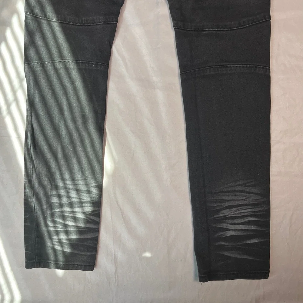 Mad Blue Mens Moto Biker Skinny Jeans Black Faded Ribbed Knee 32x33
